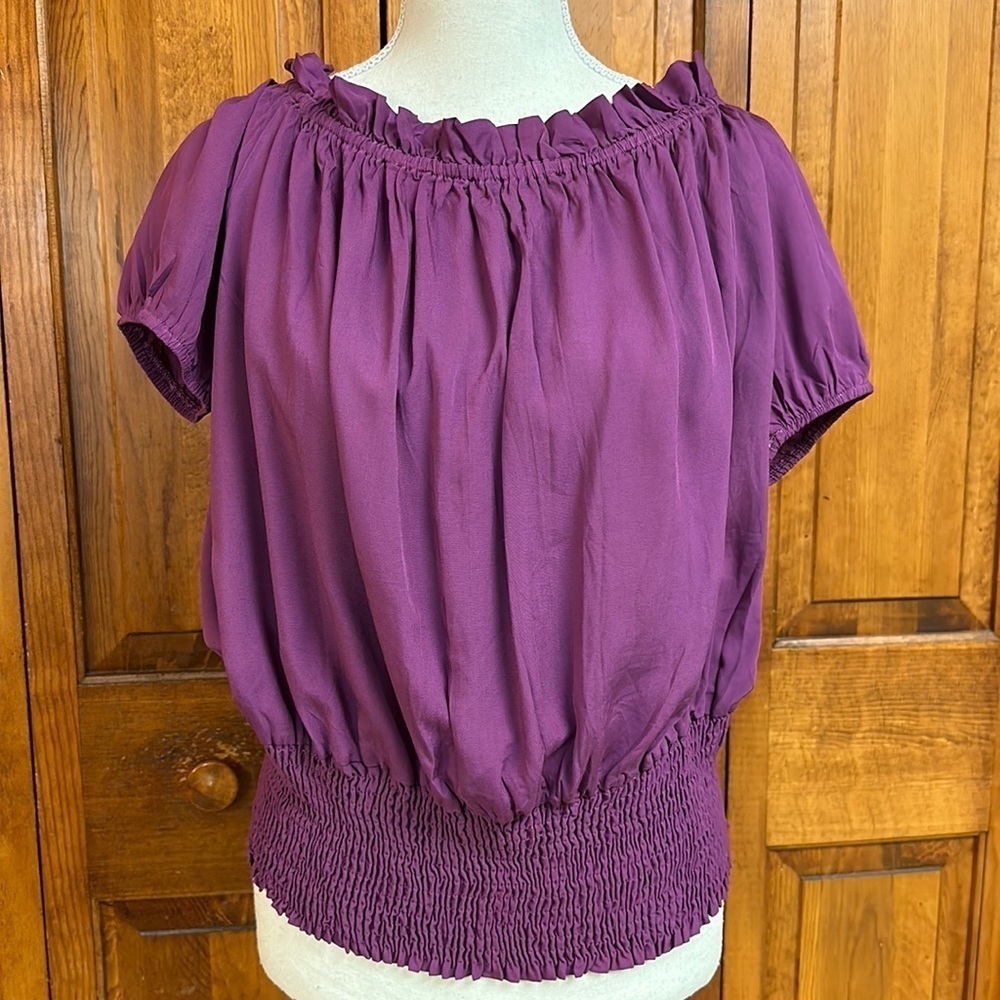 Kate Kasin Off Shoulder Purple Peasant Popover Blouse NWT Size XXL